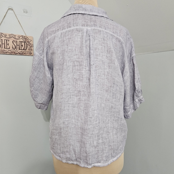 Inizio Italian Linen Button Up Shirt Lightweight Purple Relaxed Fit Top Beachy - Picture 4 of 11